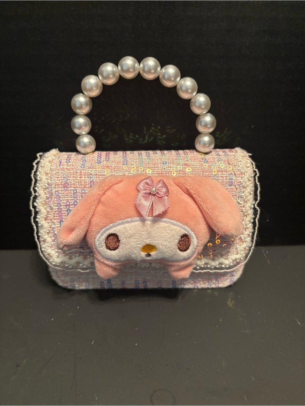 Sanrio My Melody Pink Tweed w/Sequins & Faux Pearls Child’s Purse - Picture 11 of 11